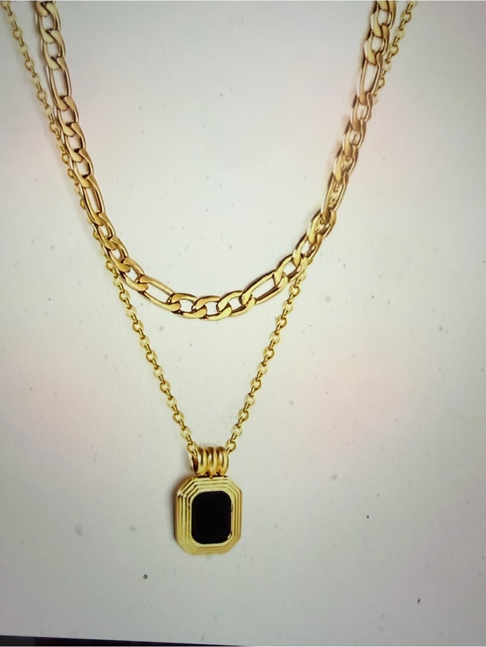 Elan 18 Kt Gold Plated Layered Necklace with Black Octagon Pendant